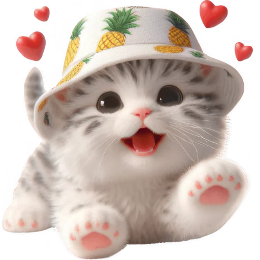 Стикер Котик в шляпе ананасе