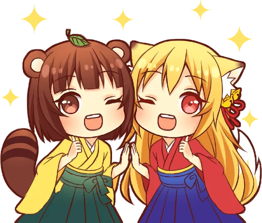 Стикер Tanuki & Fox girl