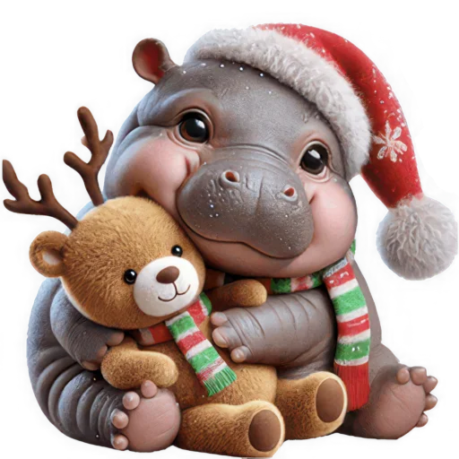 Стикер Новогодний Бегемотик 2026