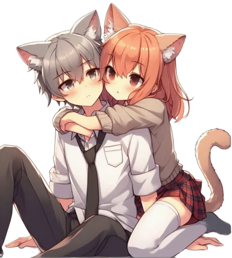 Стикер anime cats love